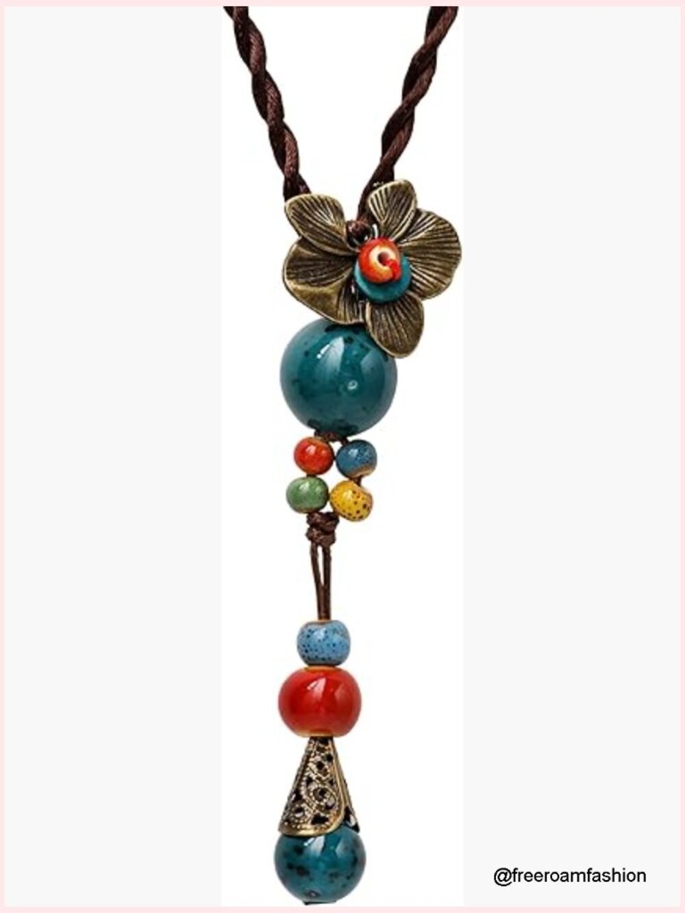 Vintage Bohemian Ceramic Bead Y Necklace Adjustable Statement Jewelry